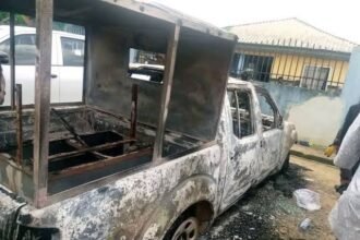 BURNT POLICE VAN