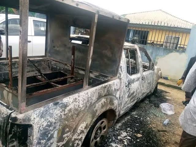 BURNT POLICE VAN